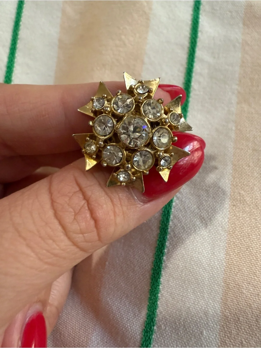 1950s Goldtone Maltese Cross Rhinestone Screwback Earrings